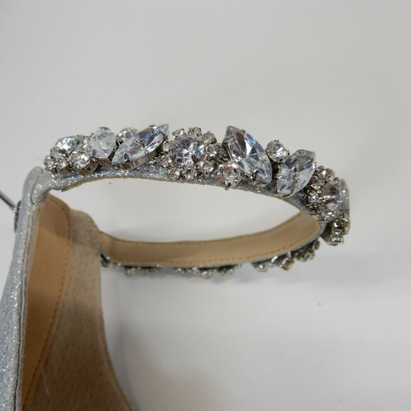 Jewel Badgley Mischka Catalina Ankle Strap Block Heel Sandals 8 Silver Glitter - Picture 15 of 15